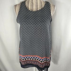 Max Edition Red White Blue Sleeveless Keyhole Back Neck Tunic Top Size Medium